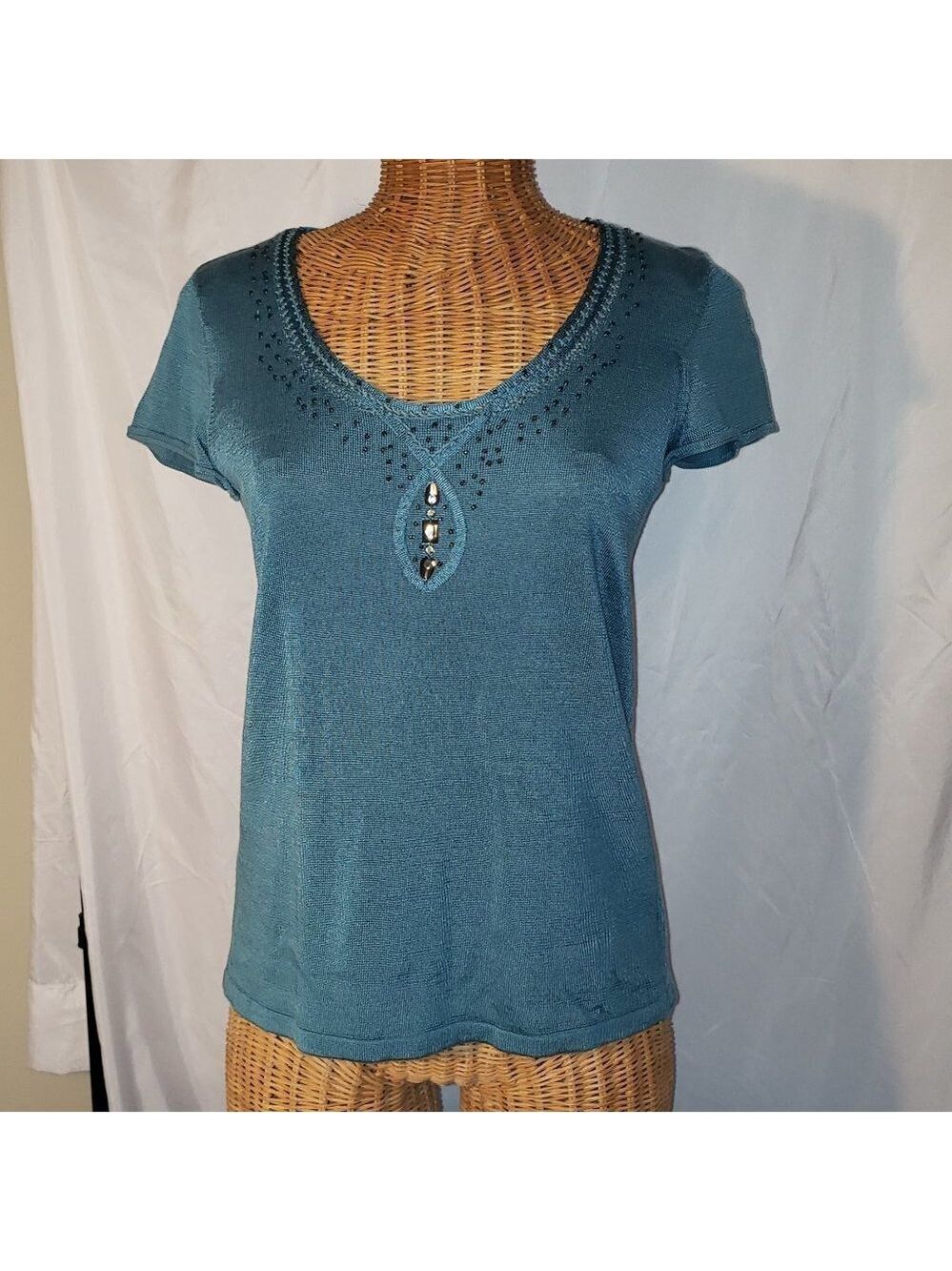 Ladies EMMA JAMES Petite Short Sleeve Scoop Neck Knit Top in Blue - MP